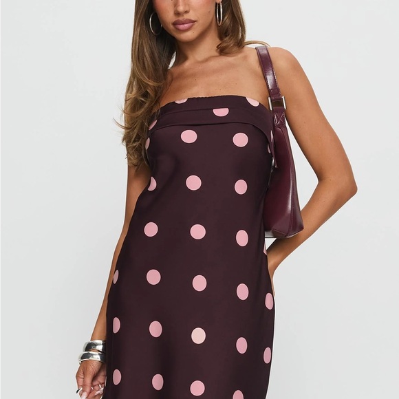 Princess Polly Phillipa Mini Dress Plum / Pink Polka Dot - Picture 2 of 12